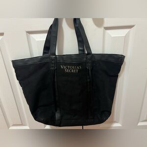 Victoria's Secret Black Shoulder Bag Handbag Purse Fabric Black  23" X 15.5"